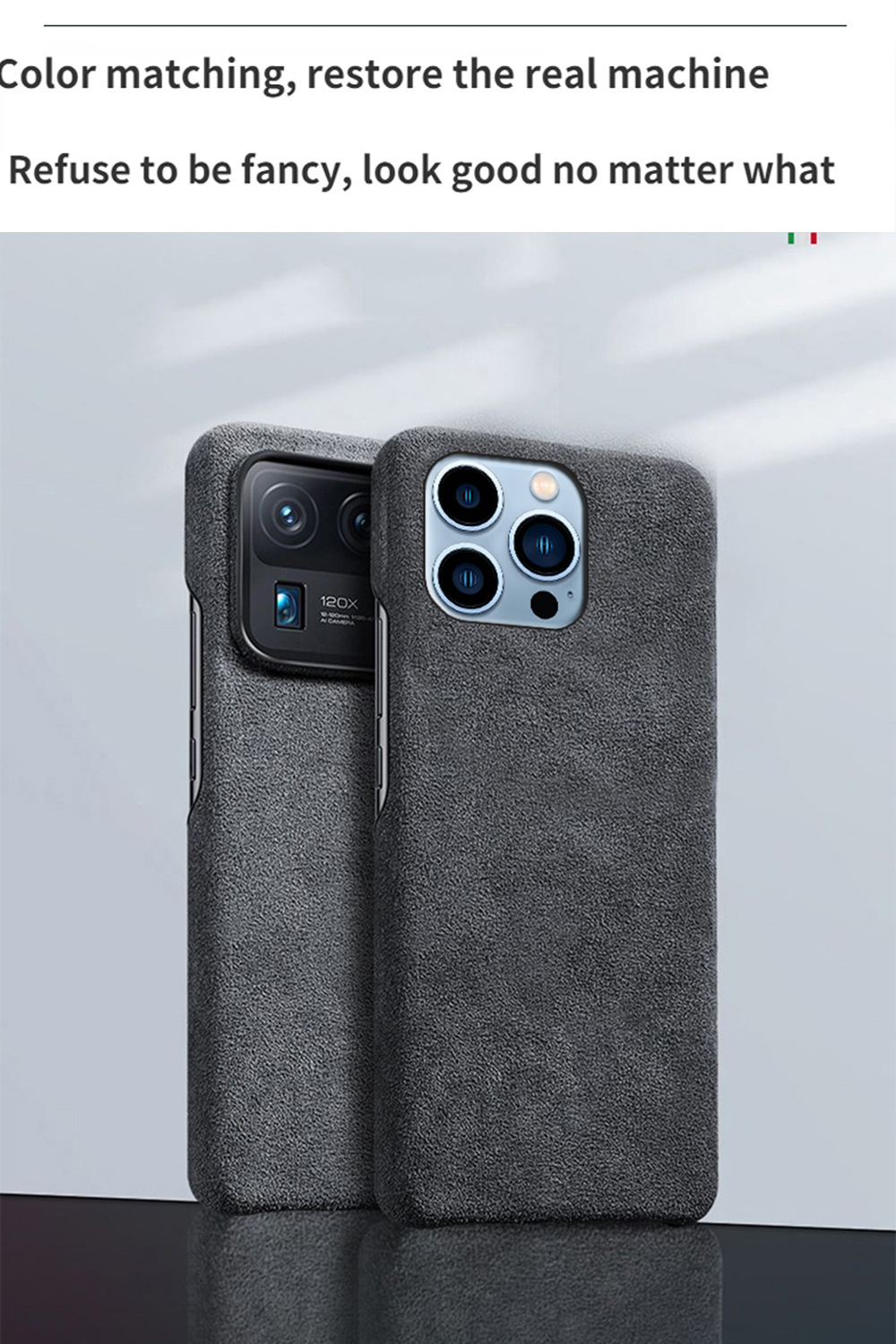 Ốp lưng da lộn cho iPhone 13 Pro, 12 Pro Max, 11, 14 – vỏ bảo vệ mềm mại, chống sốc — Màu đen, Màu cam, Màu xanh lá, Màu xanh đậm chi tiết 3