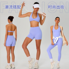 欧美新款裸感运动四件套女速干休闲健身跑步瑜伽套装显瘦瑜伽服