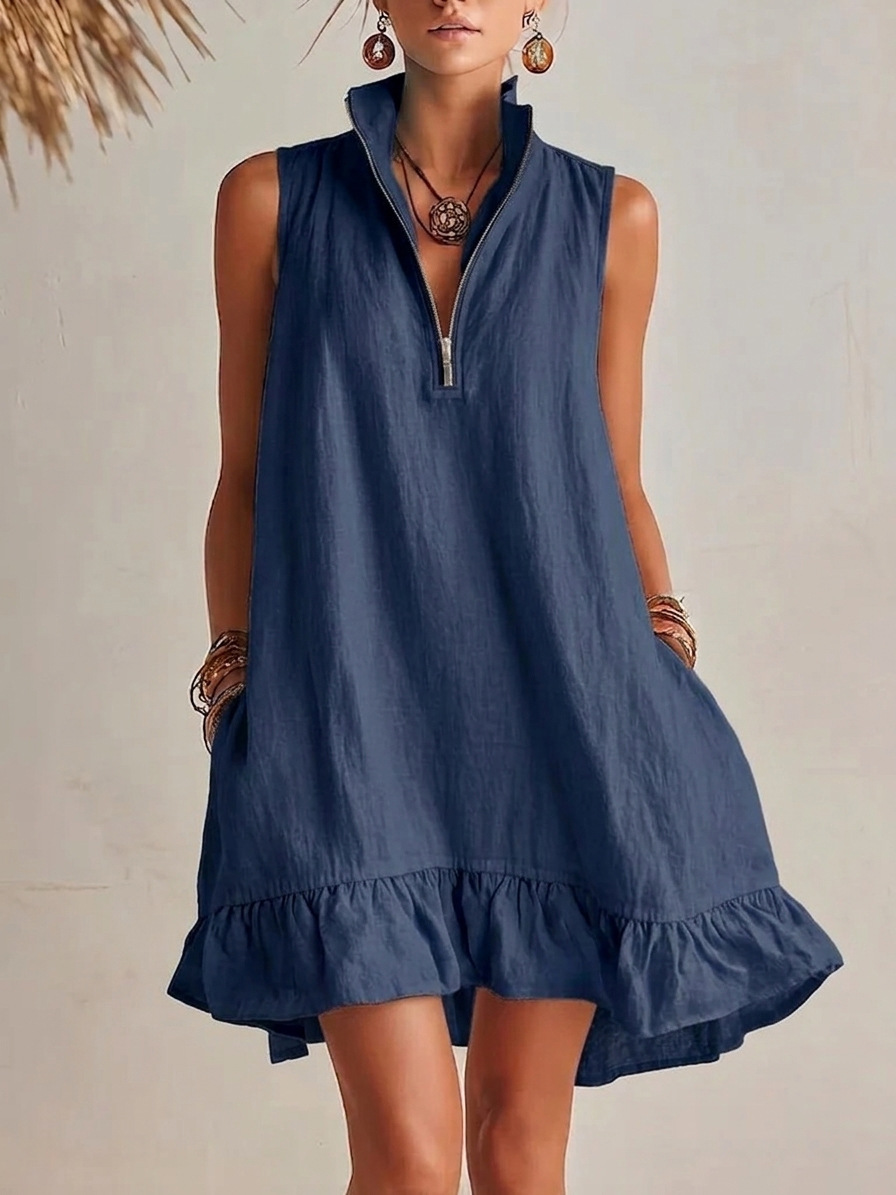 Women's Clothing Women's Solid Color Sleeveless V Neck Dress Cotton Linen Spring Summer For Formal & Casual For Women_ecoleips.com