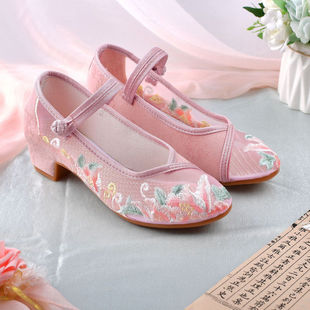 Mesh Embroidered Sandals, Square Dance Shoes, Han Dynasty Shoes, Tendon Sole High Heels, Cheongsam Shoes, Ethnic Style Women's Shoes, Non-Slip Shoes, Cotton