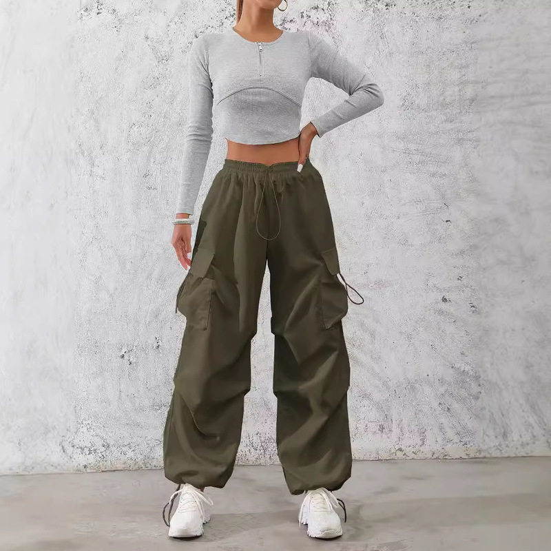 European and American Cross-Border Foreign Trade Summer New Fashion Pocket Cargo Pants for Women, Petite Casual Pants, Sports Pants