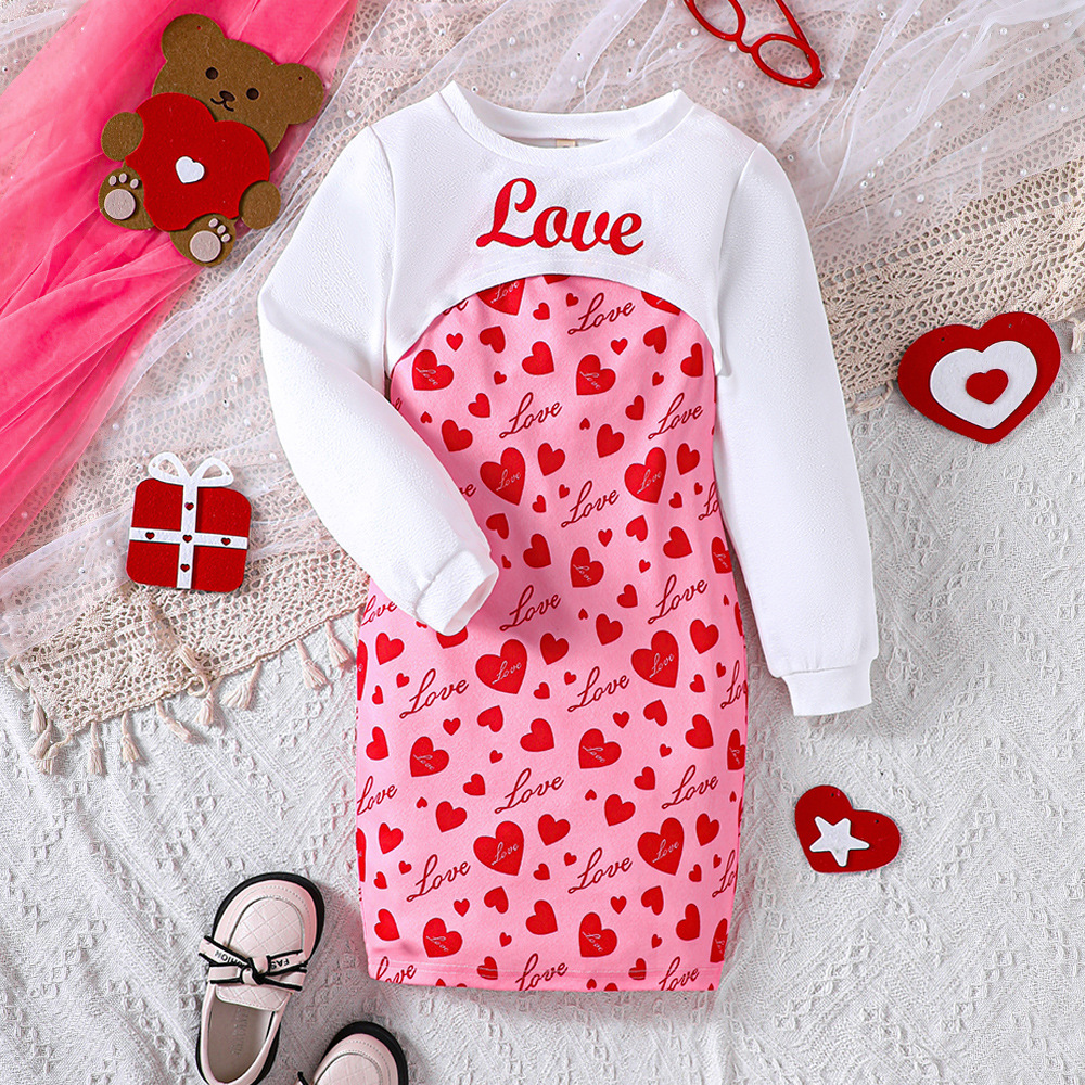 EW Abbigliamento per bambini Primavera/Estate Nuovo Top corto per bambini di taglia media e grande e bambine, Set gonna con spalline Love DTZ1012-D_voghion.com