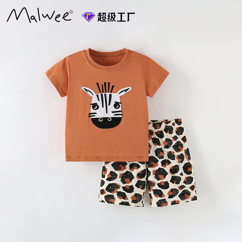 Transfronterizos para malwee set de niños verano nuevo estilo europeo y americano de cuello redondo camiseta de manga corta ropa para el hogar