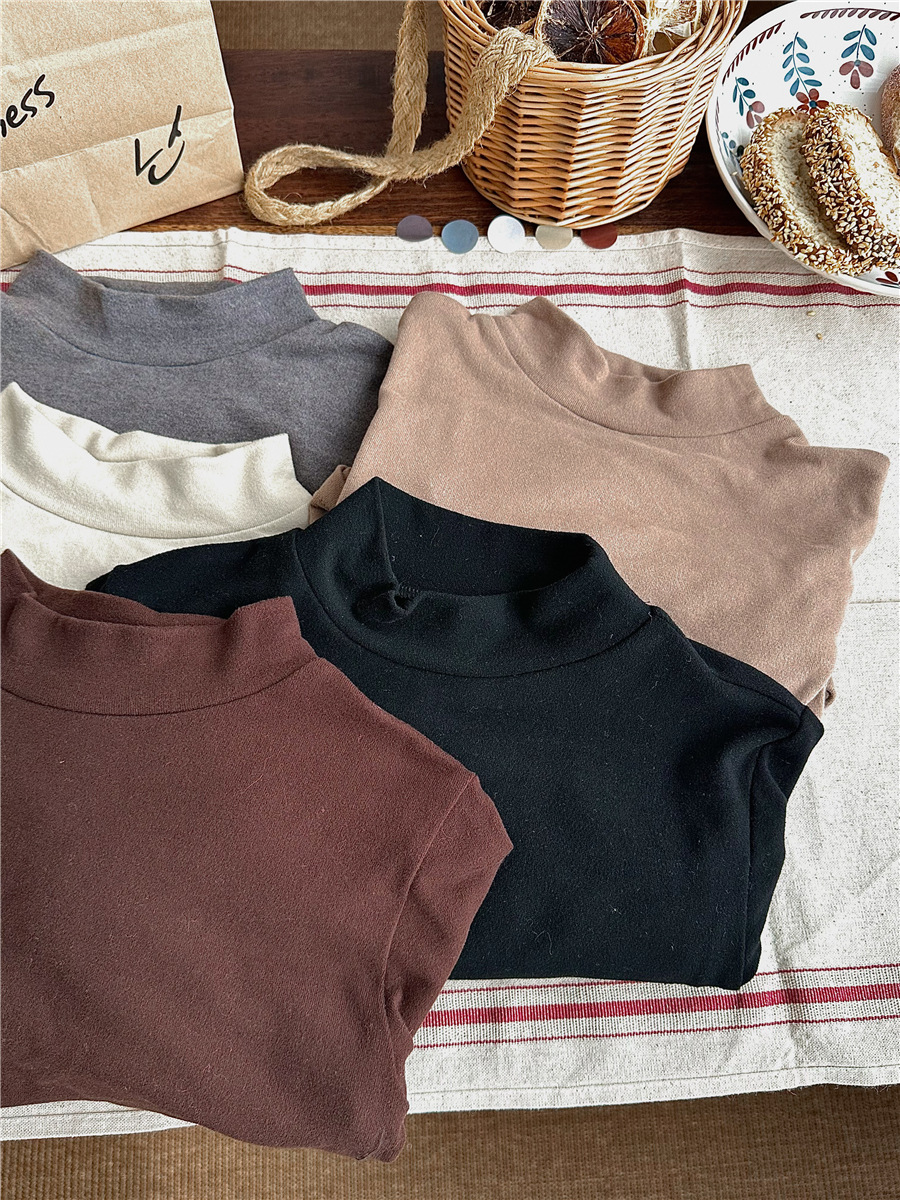 Children's 2023 autumn and winter new cotton half-high collar long-sleeved bottoming shirt for boys and girls, stylish close-fitting inner T-shirt