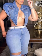 N 39035 Stretch Denim Crop Top Set ����ţ�����b �W���羳