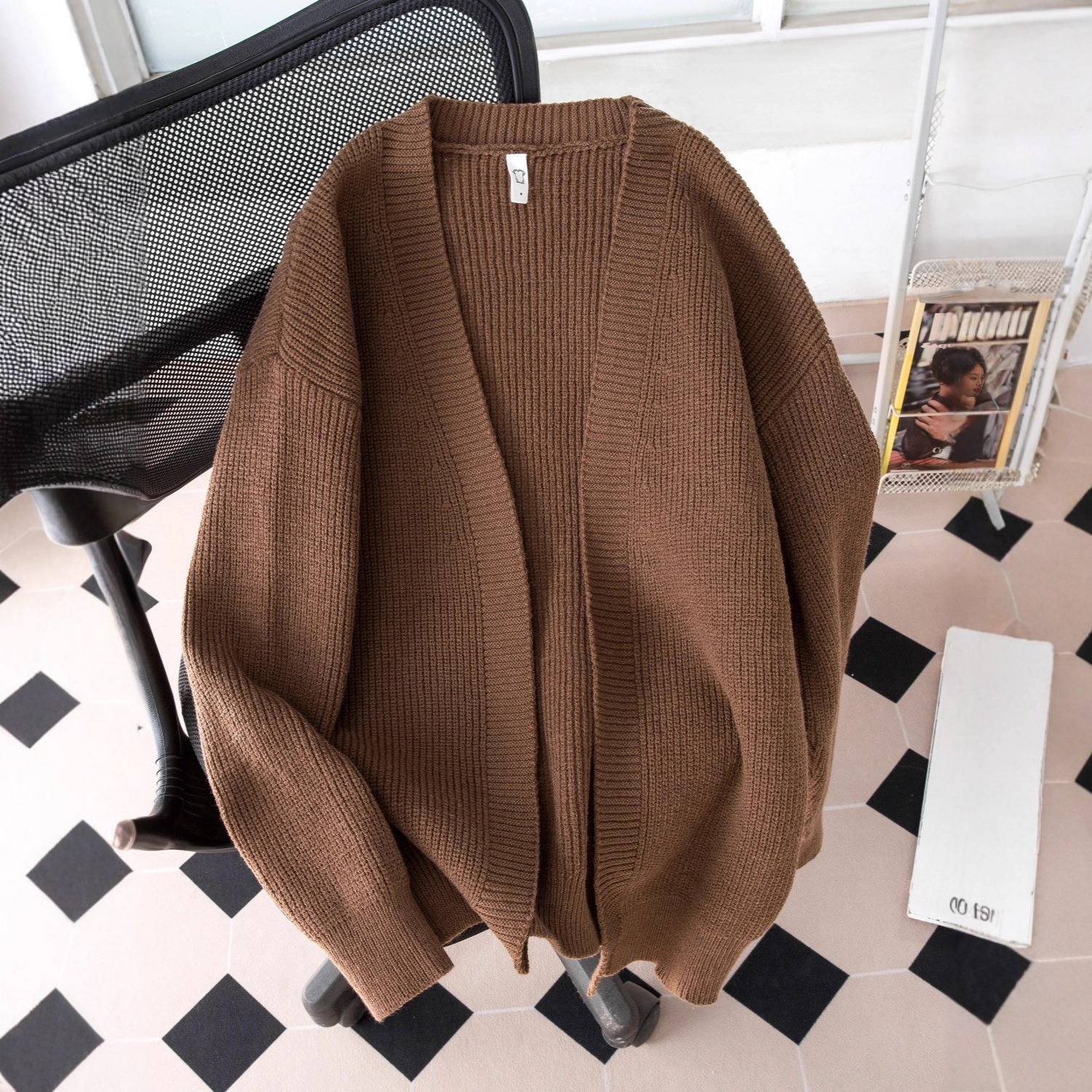Lazy Style Buttonless Cardigan Knitwear Men's Autumn and Winter New Casual Pure Color Loose Men's Knitwear Jacket Texture