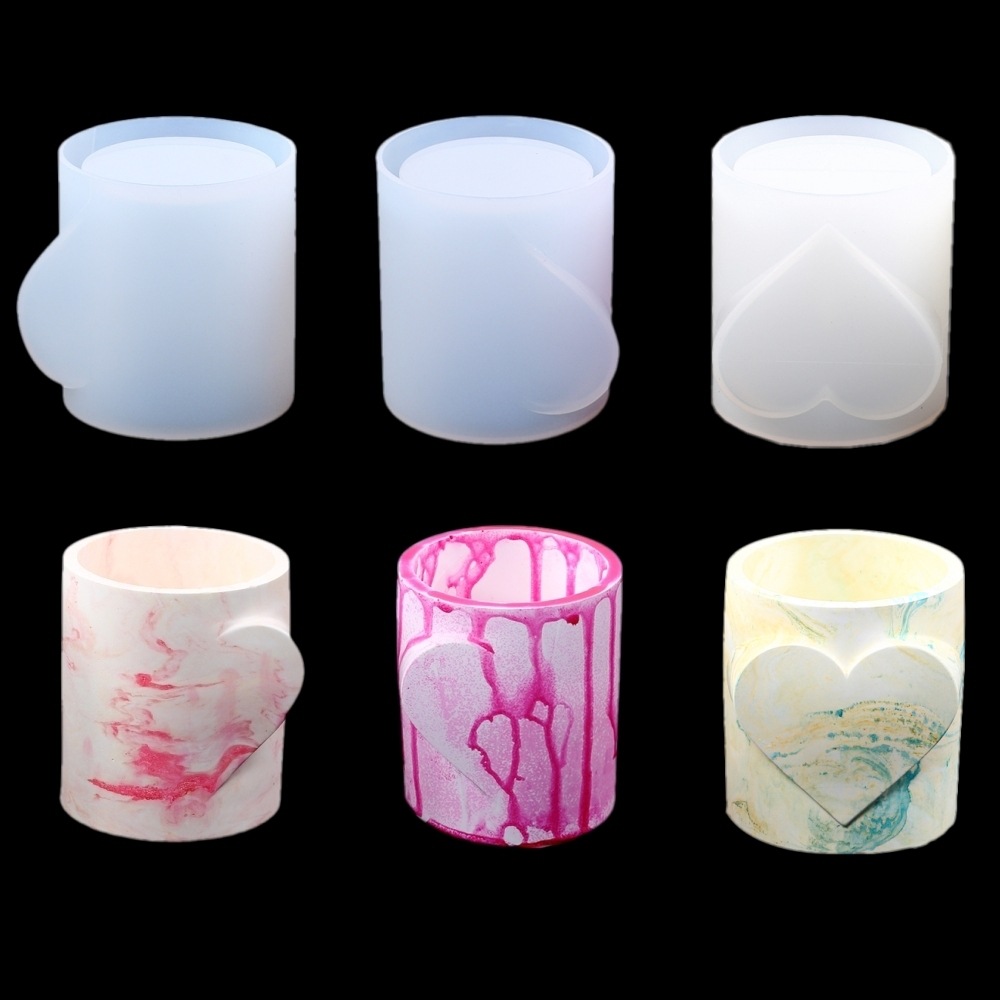 diy水晶滴胶模具 爱心蜡烛杯情人节情侣笔筒树脂收纳硅胶模具