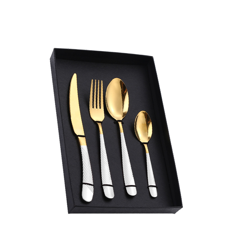 Amazon Tik Tok vajilla de acero inoxidable 4/5 piezas traje estrella diamante cuatro piezas principales caja de regalo cuchillo de comida occidental, tenedor y cuchara traje