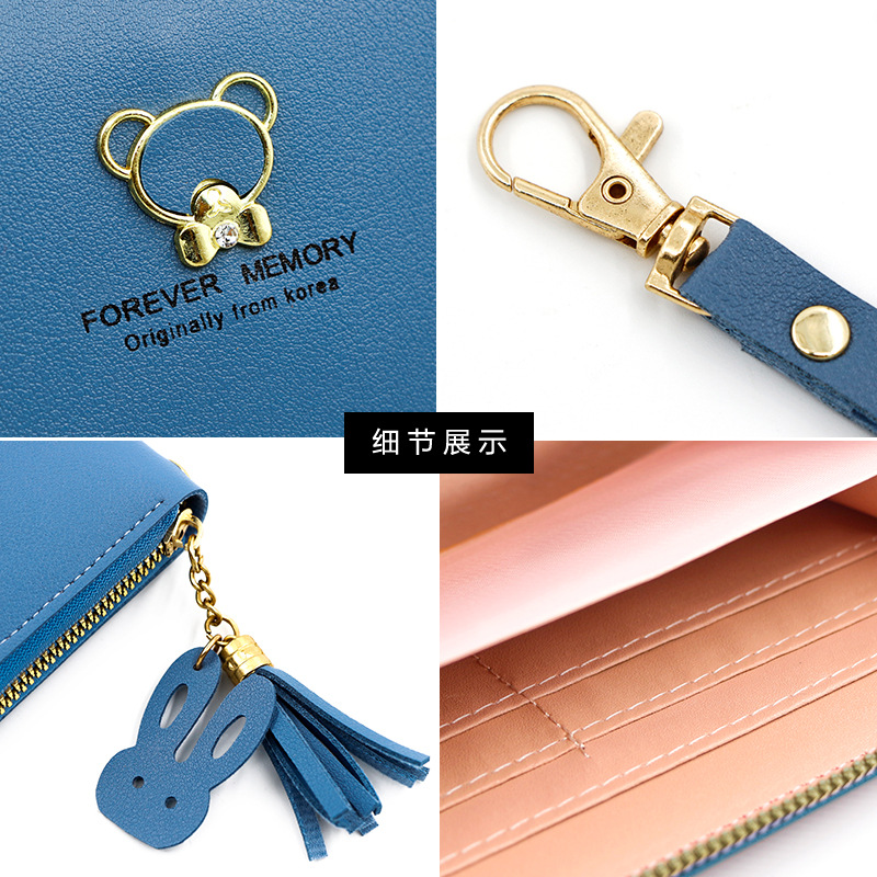 Estilo coreano simple de las mujeres cartera larga oso hardware de gran capacidad cremallera bolsa monedero titular de la tarjeta teléfono móvil bolsa