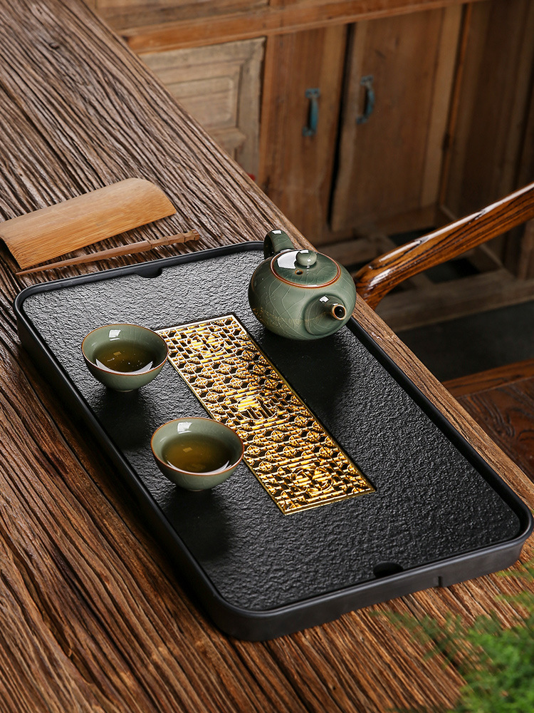 茶盤家用仿烏金石頭輕奢現代功夫干泡台簡約托盤茶具茶海小型