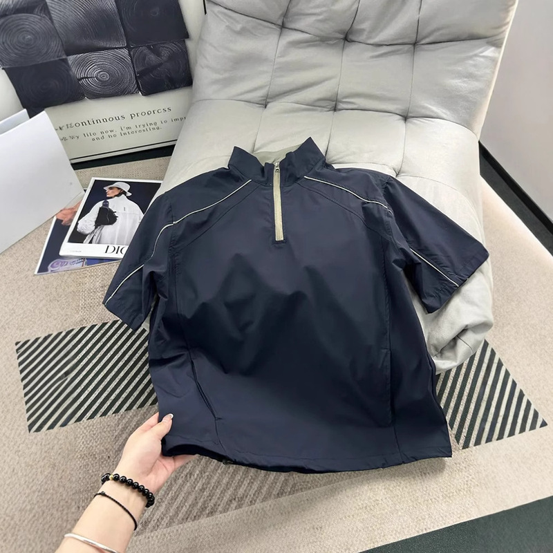 Navy Blue Mountain Style Sports Cool Quick-Drying Short-Sleeved Summer American Contrast Half-Zip Cycling Jersey Polo Shirt T-Shirt