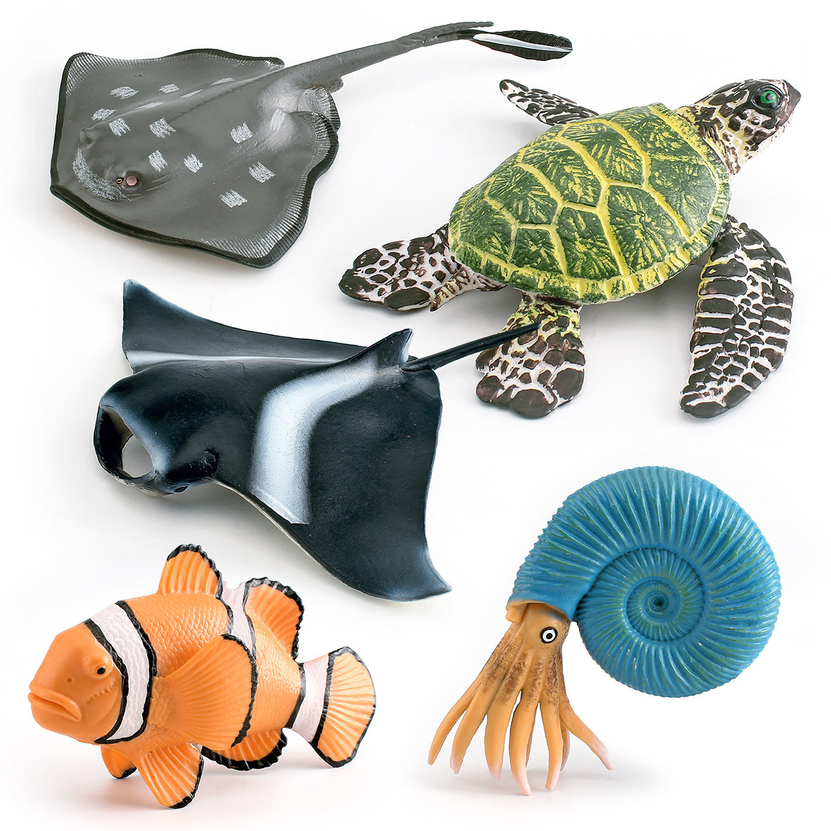 Transfronterizo de simulación de Animales Marinos de peces gran raya de tortuga verde pez payaso Nautilus Thorn modelo estático decoración de escritorio