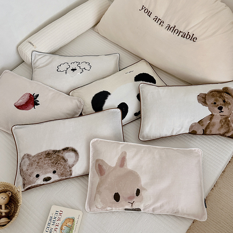 A-type 100% cotton double-layer cartoon-style cotton panda and rabbit pillowcases, single product for children and adults, pillowcases with pillowcore cover