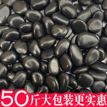 50斤抛光黑色鹅卵石雨花石庭院花园造景装饰铺路铺地黑石头石子
