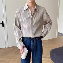 春秋长袖衬衫男oversize宽松设计坠感小众邦创唯休闲条纹商务衬衣