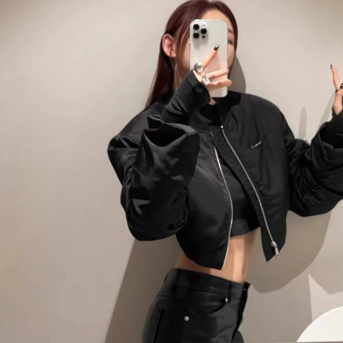 2025秋季韩版设计感小众堆堆袖垫肩宽松短款棒球服外套女夹克显瘦|undefined