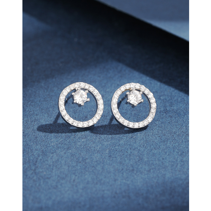 925 plata esterlina nicho aretes coreanos aretes redondos de piedra de microcromo simple de alta calidad aretes circulares