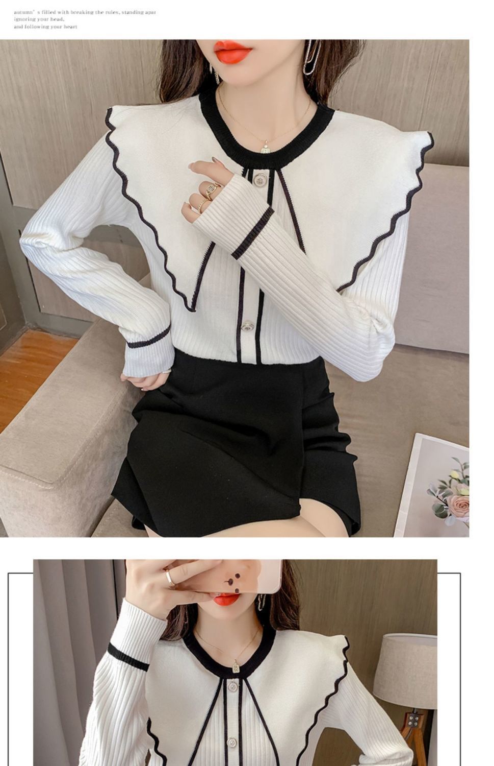 Sweet Lotus Leaf Collar Sweater Style 4