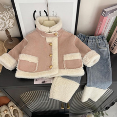 Lemily Girls' Coat Autumn and Winter Korean Children's Clothing New Baby Fashionable Fur-in-One Fleece Thickened Warm Top 