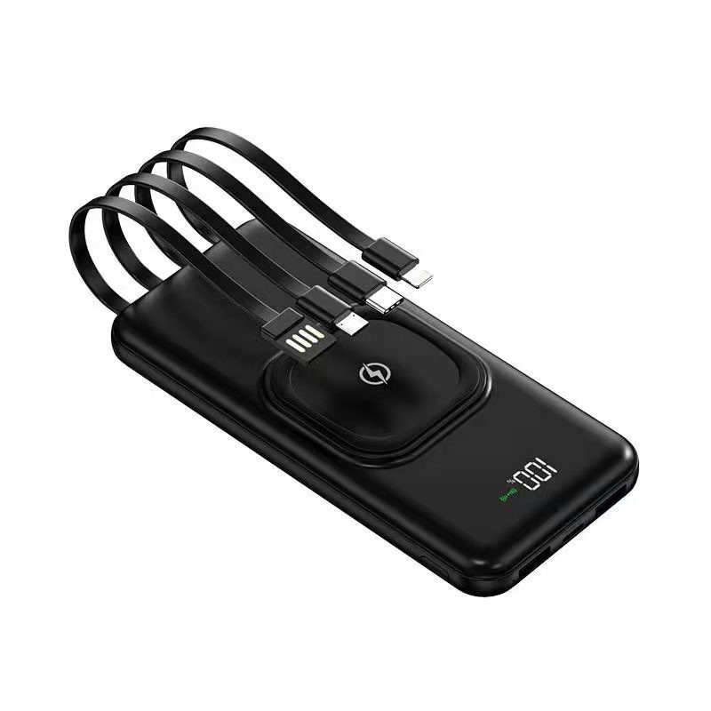 Fábrica delgada cuadrada cargador de paquete flexible para teléfonos móviles generales cargador de paquete flexible al aire libre fuente de alimentación portátil con cable propio