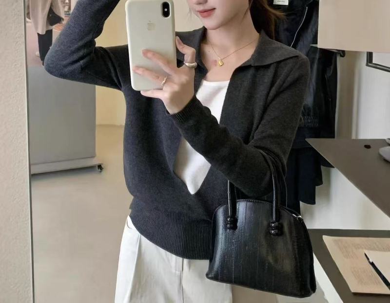 设计感撞色拼接长袖针织衫女秋冬新款时尚洋气减龄假两件别致上衣|undefined