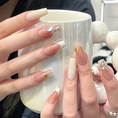 Xiaohongshu wholesale medium-long milk white crystal light luxury beauty nail stickers pure desire Insta-style nail stickers