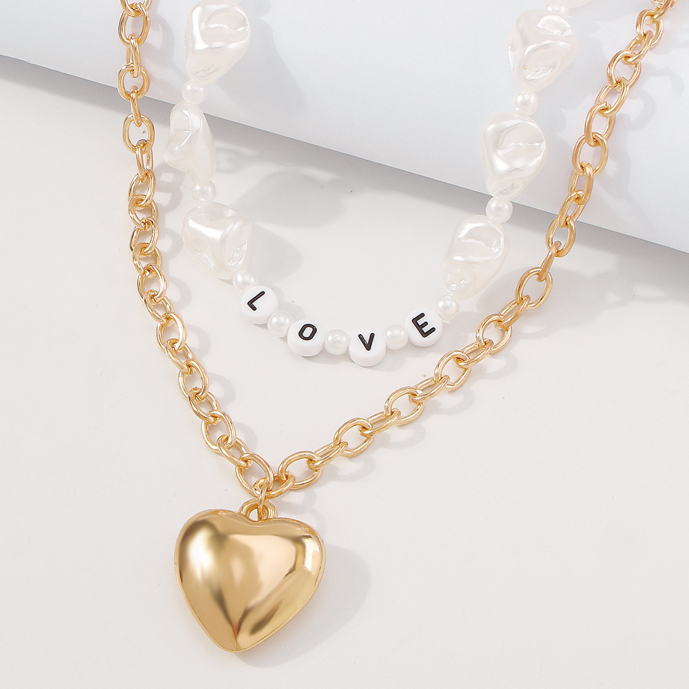 Simple Double Layer Imitation Pearl Letter Chain Necklace display picture 4