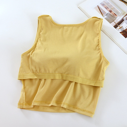 Wide shoulders, square neck, exposed navel, cup all-in-one tank top for women with padded sling, Korean version, sleeveless, beautiful back, high waist inner wear