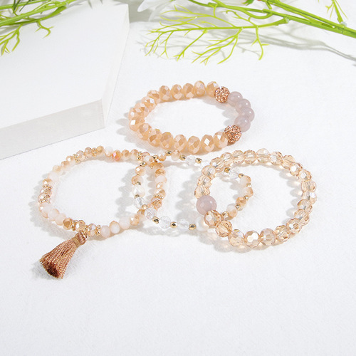 Korean Style Fashion Elastic Cord Multi-Strand Beads Lady Bracelet Set Retro Bohemian Fringe Pendant Jewelry for Women