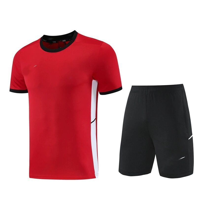 Nuevo conjunto deportivo transpirable de manga corta con cuello redondo, pantalones cortos de fitness para verano, conjunto de dos piezas para correr y fútbol, dropshipping.