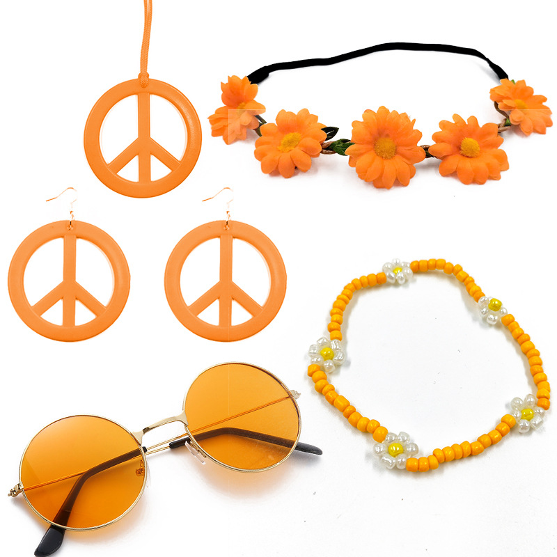 Hippie vestir accesorios paz símbolo Halloween fiesta pendientes coloridos fiesta collar traje hippie diadema