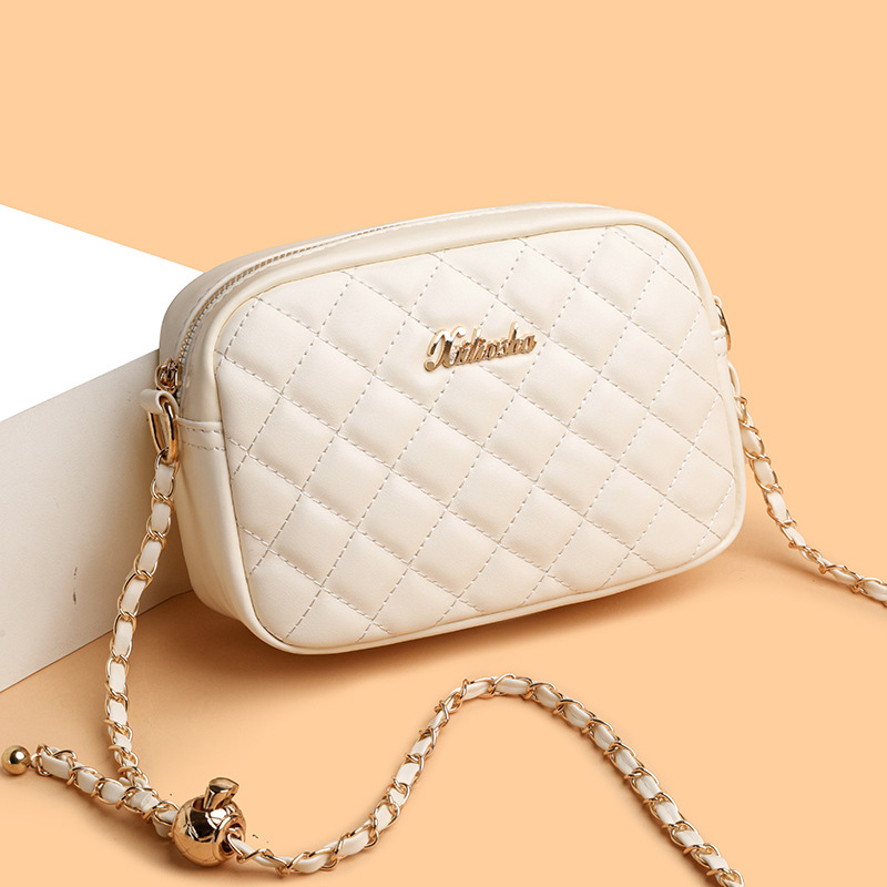 Large-Capacity Three-Zipper Crossbody Bag 2026 New Fashion Simple V-Shaped Diamond Pattern Heart-Shaped Embroidery Solid Color Camera Bag