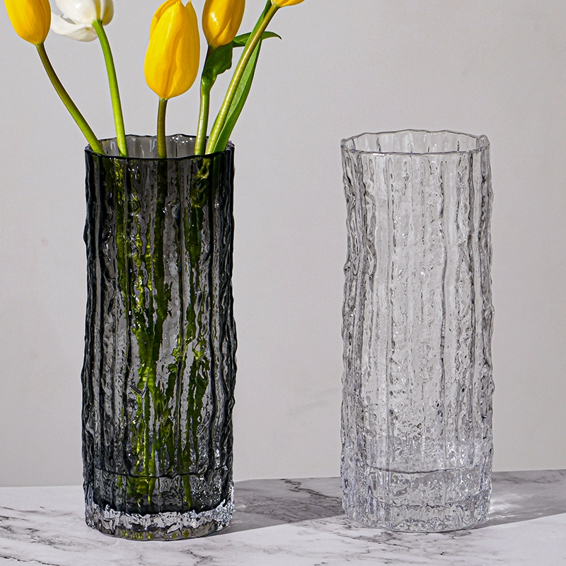 Ins Wind Net красная чрезвычайно замороженная Ледниковая ваза стеклянная прозрачная Цветочная композиция Розовые цветы Гостиная обеденный стол украшение