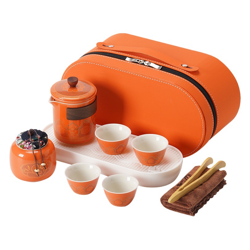 Travel Tea Set Ceramic One Pot Four Cups Quick Brewing Cup Outdoor Teapot Business Gift Wholesale Portable