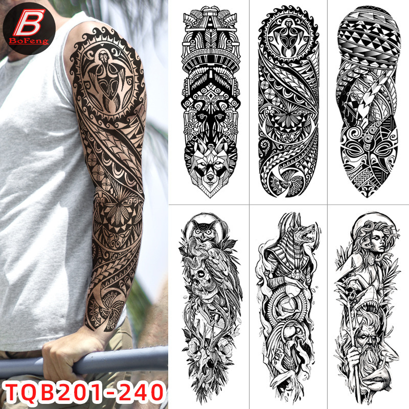 Wholesale New Full Arm Tattoo Stickers Waterproof Large Picture Flower Arm Lion Arm Tattoo Cross-Border Hot Selling Tattoo Stickers