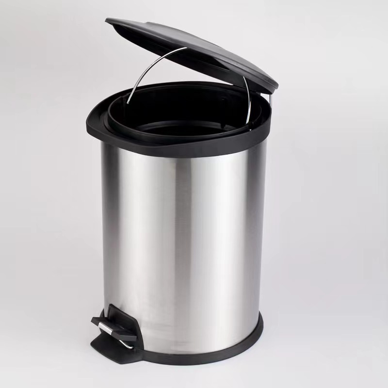 Hogar Cubo de pedal de acero inoxidable comercial cubo redondo hotel apartamento Cubo de almacenamiento Oficina engrosada Cubo de papel de desecho