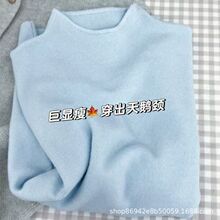海盐蓝软糯chic半高领加绒毛针织衫女秋冬叠穿小立领内搭打底上衣
