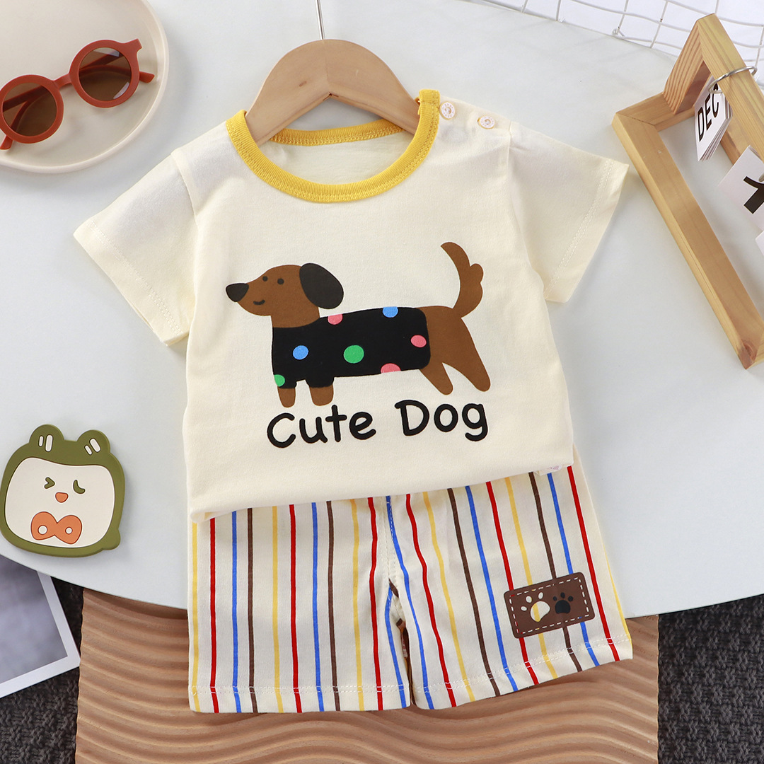 New Kidsren's Short-Sleeved Suit Kidsren's Short-Sleeved Shorts Girls Summer Single-Piece Boys' T-Shirt Two-Piece Baby Clothes