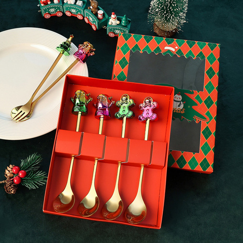 W Year of the Dragon Spring Festival spoon and fork set cartoon cute lucky cat spoon creative Christmas dessert spoon and fork gift