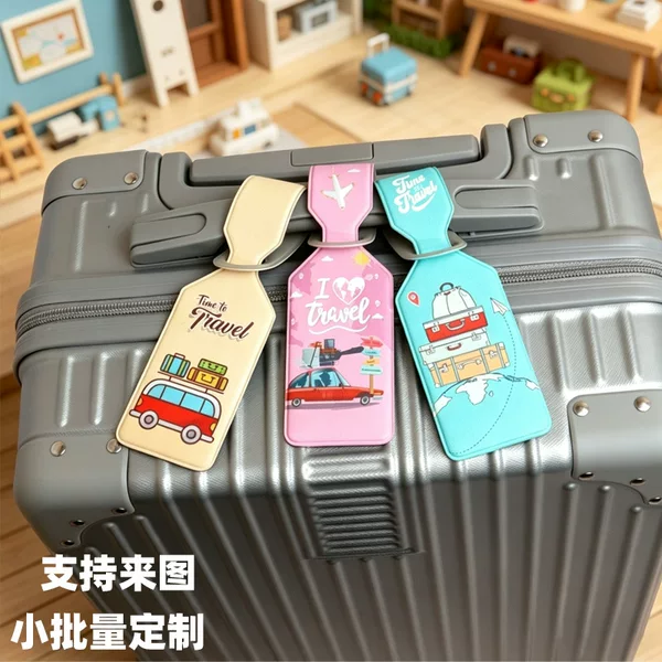 Cross-border travel luggage tag, cartoon PU leather luggage tag, anti-lost boarding tag, multi-color in-stock wholesale