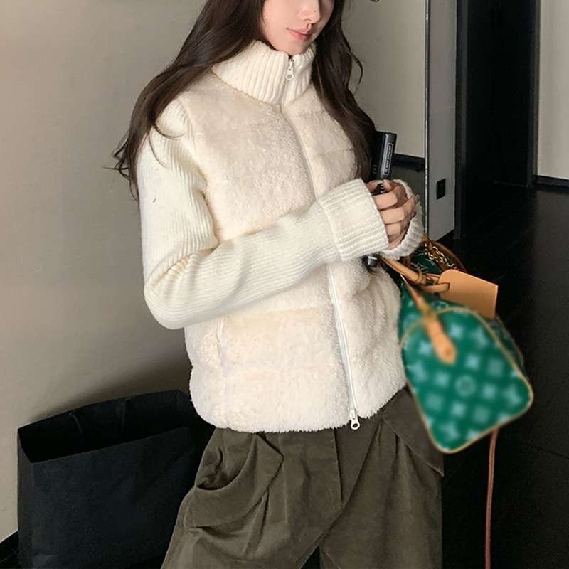 Warm Base Teddy Fleece Knit Sleeve Splicing 90% White Duck down Jacket Warm Base Teddy Fleece Knit Sleeve Splicing 90% White Duck down Jacket
