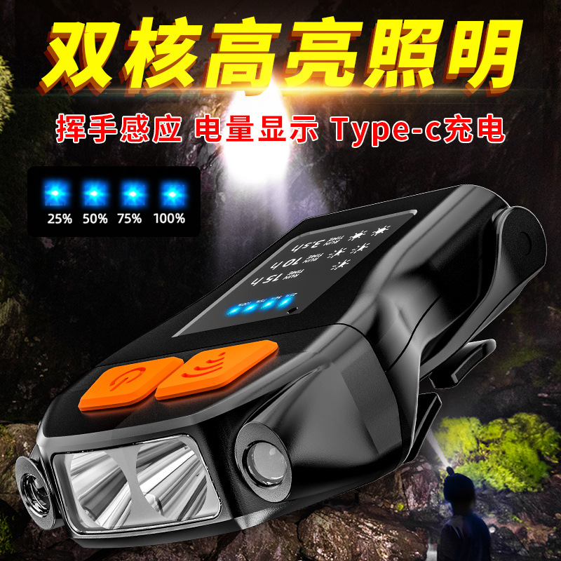 Lámpara de pesca de carga al aire libre luz de pesca nocturna de inducción luz de clip de sombrero de carga USB de pesca luz de sombrero impermeable LED montado en la cabeza