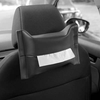 Cross-Border Exclusive Amazon Car Tissue Box, Tissue Box, In-Car Hanging Tissue Cover, Leather Tissue Bag, Armrest Box (Car tissue box/set) - honda-black