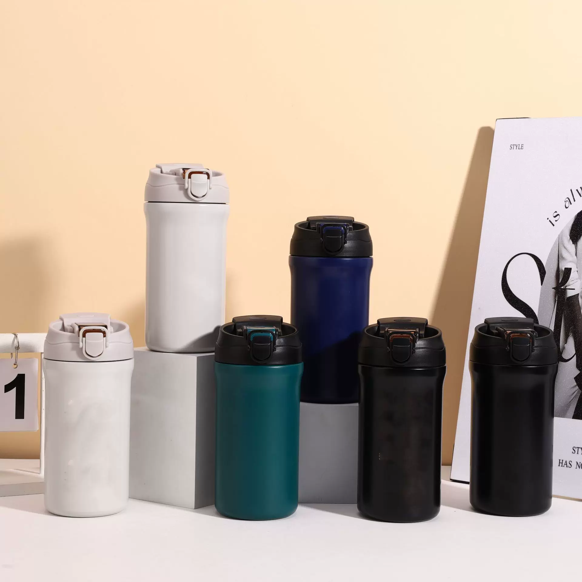 新款简约纯色咖啡杯双层真空316不锈钢保温杯办公家用双饮直身杯