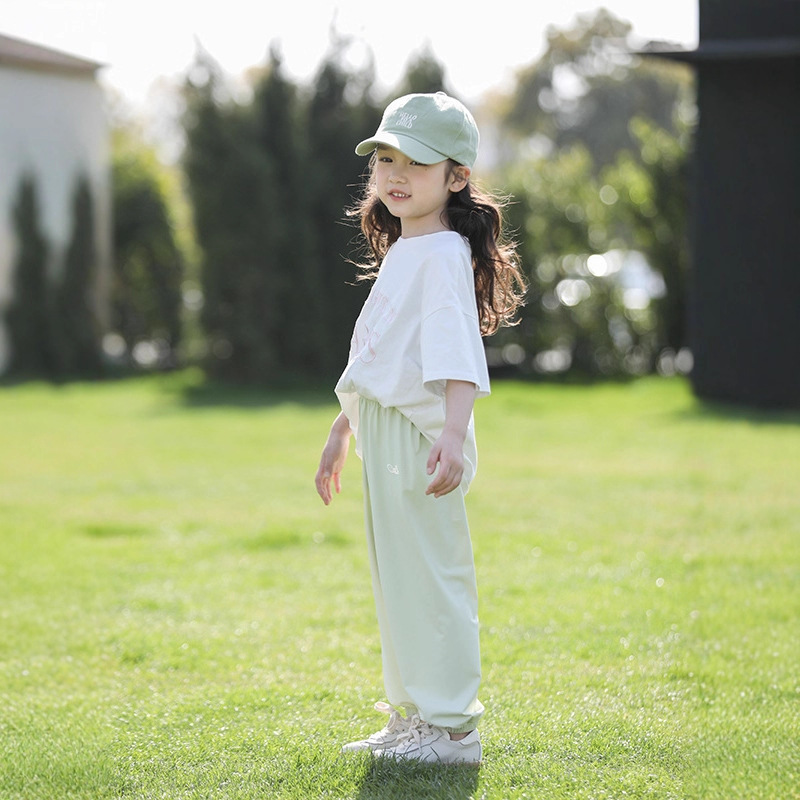 Solid Color Uv Protection Girls' Pants, Summer Thin Ice-Feel Sun Protection Pants, Casual Children's Mosquito-Proof Pants, Can Be Worn Outside