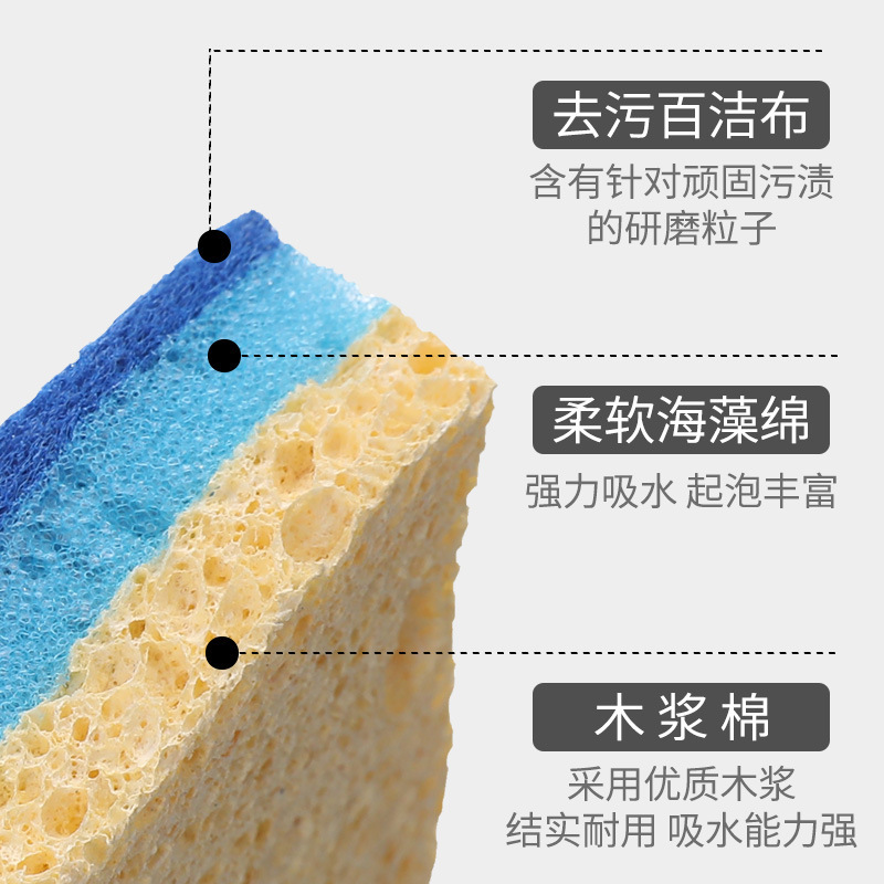 木質綿の皿洗いスポンジは油がつきにくい両面家庭用雑巾キッチンブラシボウル吸水木質綿百洁布|undefined