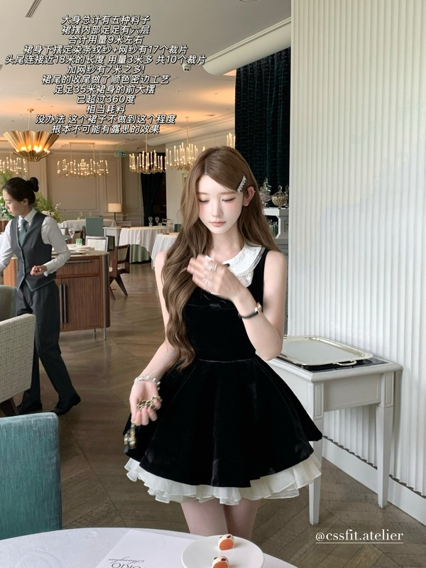 迟伞伞25/ss 午夜黑钻 jory*赵露思无袖丝绒/tr蓬蓬连衣裙双版本|undefined