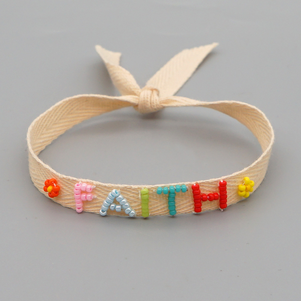 Bohemian Ribbon Rice Bead Woven Rainbow Letter Bracelet display picture 63