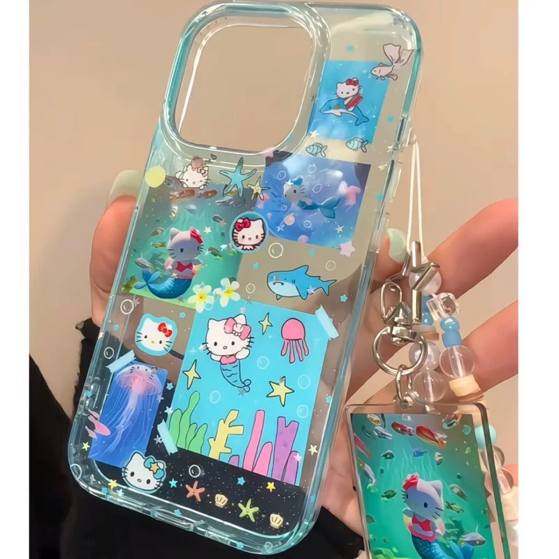 Чехол для Apple iPhone 11–16, блёстки «русалка» с Hello Kitty и подвеской