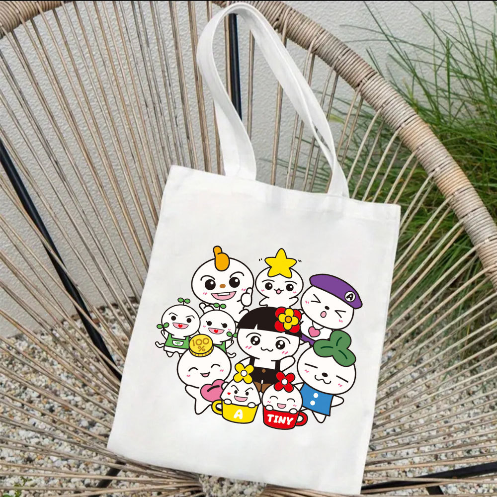 ATEEZ官方卡通公仔印花帆布袋 无底无侧拉链开袋学生装书手提女包